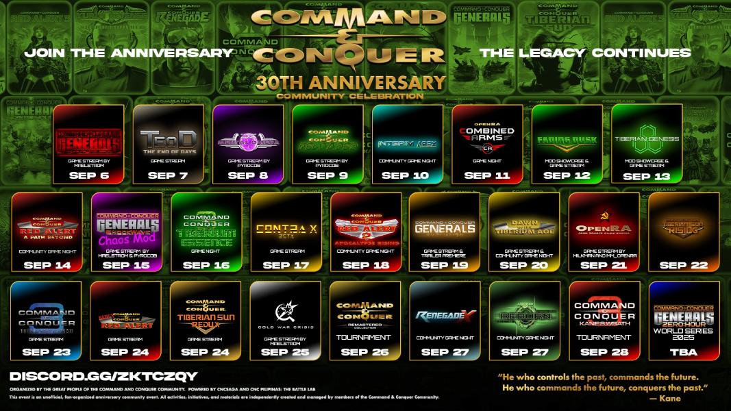 30th Anniversary C&C Community Celebration - Schedule & GameReplays Events